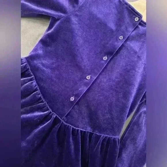 Handmade, purple velvet girls dress size 6X lace trim pleat waist long sleeve - Picture 9 of 9